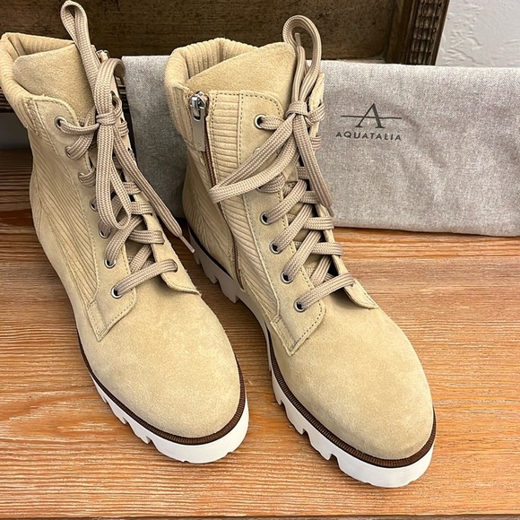AQUATALIA Myla Corduroy / Leather Suede Combat Boots - Size 9.5 - Picture 5 of 13